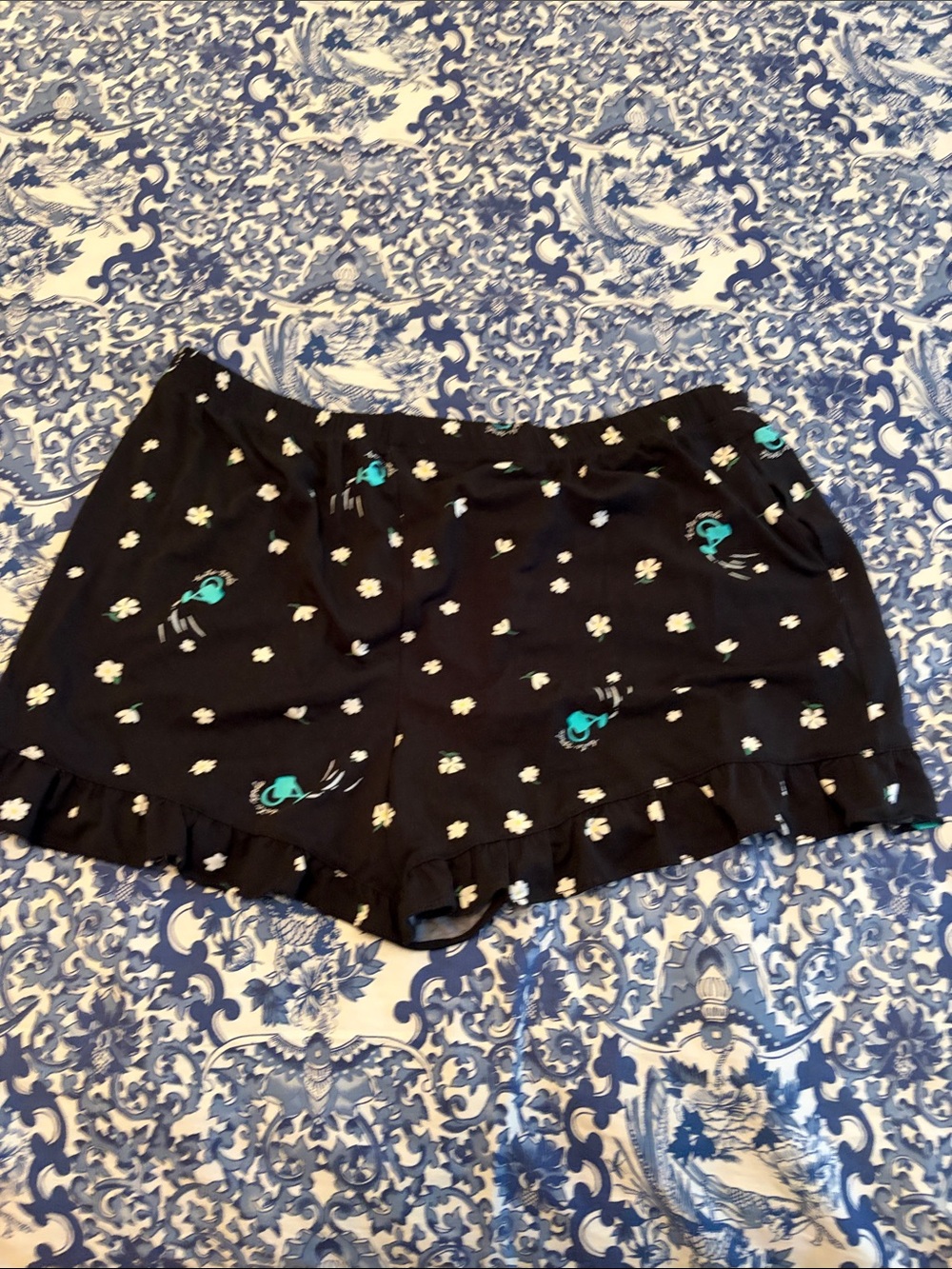 kate spade Black Floral Cat Pajama Set with Teal Accents - Picture 6 of 7